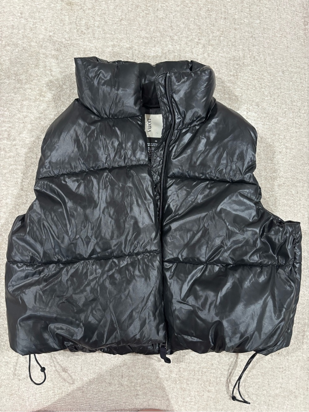 Vuori Black Shiny Puffer Vest with High Collar